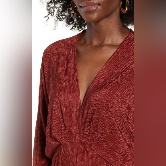 NWT Nordstrom All in Favor Dress Sz Large - Cranberry Crinkle Red Party Midi - Picture 5 of 11